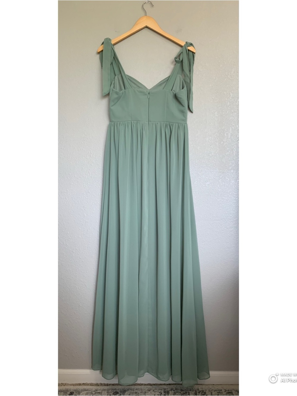 Lulus Medium Radiant Charisma Sage Brush Chiffon Ruched Tie-Strap Maxi Dress NWT - Picture 8 of 17